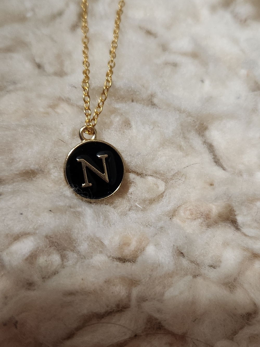 Gold-Tone Initial 'N' Necklace with Black Enamel Disc